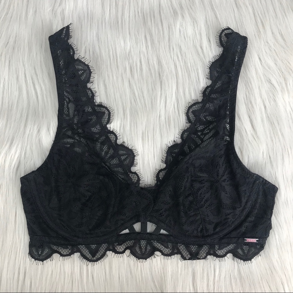 Pink Black lace bralette